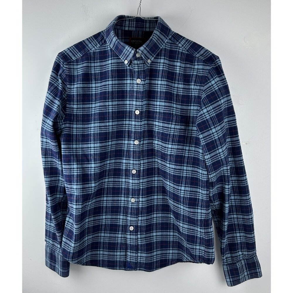 UNTUCKit Shirt Mens M Medium Blue Lawson SLIM Fit Cotton Plaid Button Down